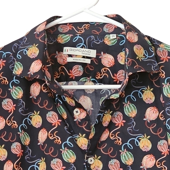 GIORDANO MAGGIORE SABRAS FRUIT PRINT NAVY SHIRT Size 39 - Picture 2 of 14